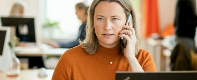 Woman in office on phone 1000